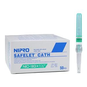 Safelet IV Catheter 18 Gauge 1-1/4" Luer Tapered End Teflon Steri...