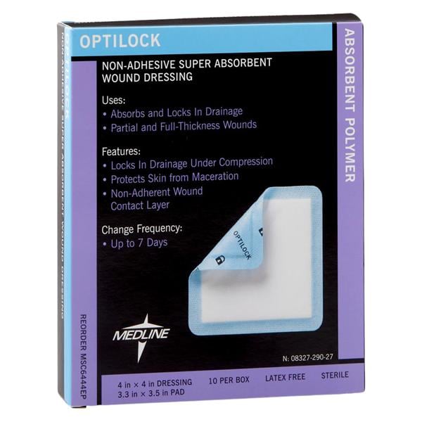 Optilock Polymer Wound Dressing 4x4" Sterile Non-Adhesive NAdhr Spr Abs LF, 10 EA/BX