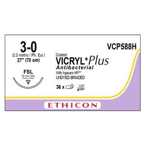 Coated Vicryl Plus Suture 3-0 1x27" TCS/PG910 Brd FSL Undyd 36/Bx