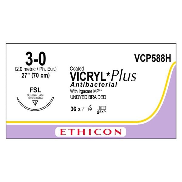 Coated Vicryl Plus Suture 3-0 1x27" TCS/PG910 Brd FSL Undyd 36/Bx