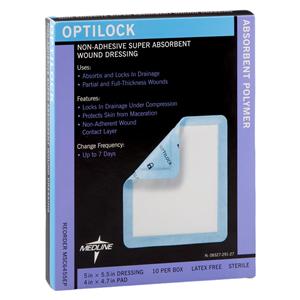 Optilock Polymer Wound Dressing 5x5-1/2" Sterile Non-Adhesive NAdh Spr Abs LF