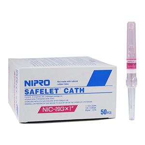 Safelet IV Catheter 20 Gauge 1" Luer Tapered End Teflon Sterile N...