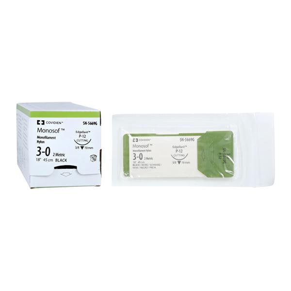 Monosof Suture Nylon Monofilament 3-0 18" Non-Absorbable P-12 Pre...