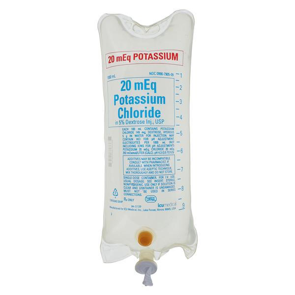 Potassium Chloride Injection Preservative Free Bag 1000mL 12/Pack...