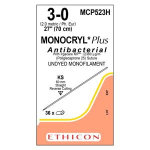 Monocryl Plus Suture 3-0 27" Triclosan/Polyglecaprone 25 Mnflmnt KS Undyd 36/Bx