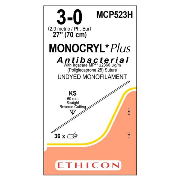 Monocryl Plus Suture 3-0 27" Triclosan/Polyglecaprone 25 Mnflmnt KS Undyd 36/Bx