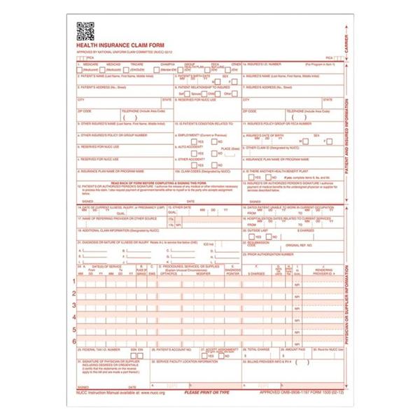 Form CMS Hlth Insurance Claim 2012 NewVrsn 2500/Bx 2500/Bx