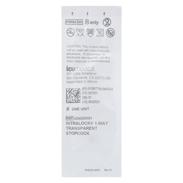 IntraLock 1-Way Stopcock Polycarbonate Male/Female Luer Lock Disp...