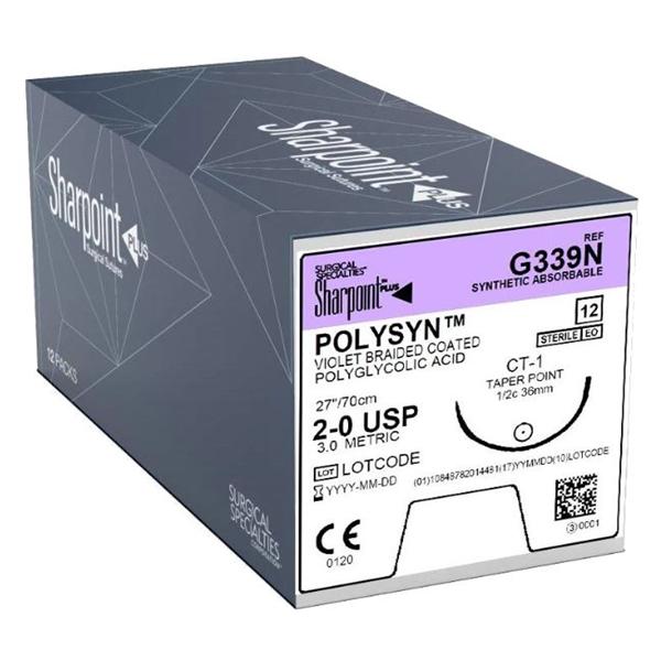 Polysyn Suture Polyglycolic Acid Braid 2-0 27" Absorbable T8 Tape...
