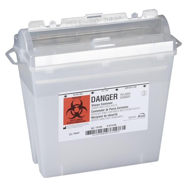 Sentinel Sharps Container 5.4qt Translucent Beige 11x5-1/4x10" Ro...