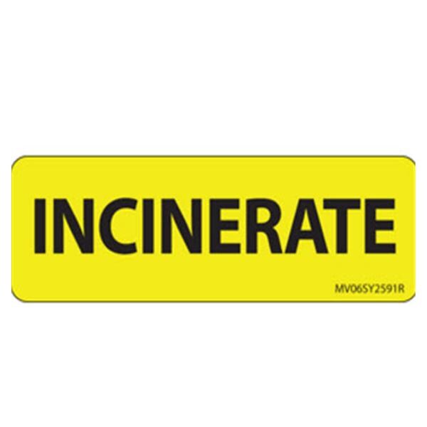 Label Paper Incinerate Yellow 2-15/16x1" 1" Core 5/Bx