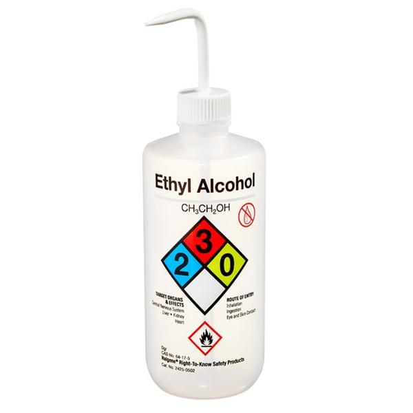 Right-To-Know Wash Bottle f/ Ethyl Alc EtOH Translucent 500mL 24/Ca