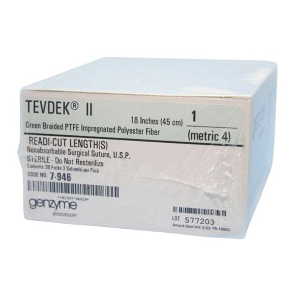 Deknetal Tevdek II Suture Nylon Braid 1 3x18" Non-Absorbable PTFE...