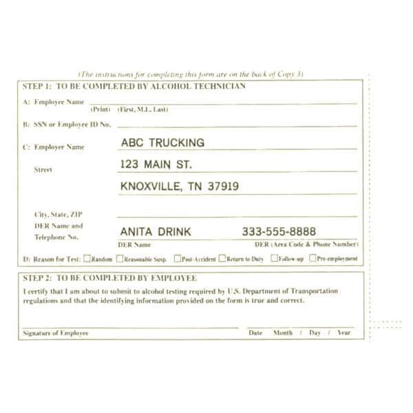 Non-DOT Alcohol Test Form Each