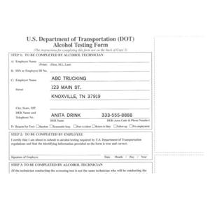 DOT Alcohol Test Form Each