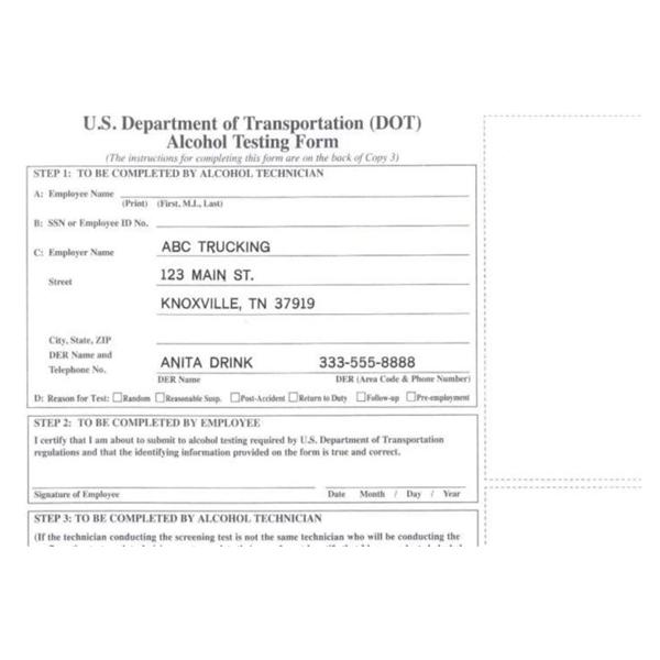 DOT Alcohol Test Form Each