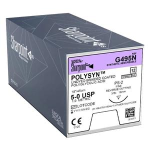 Polysyn Suture Polyglycolic Acid Braid 5-0 18" Absorbable DSM19 P...