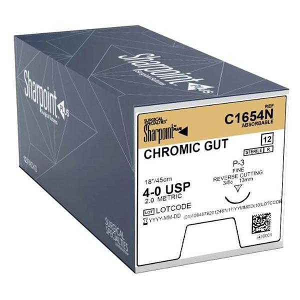 Sharpoint Plus Suture 4-0 18" Chromic Gut Monofilament DSM13 Black 12/Bx