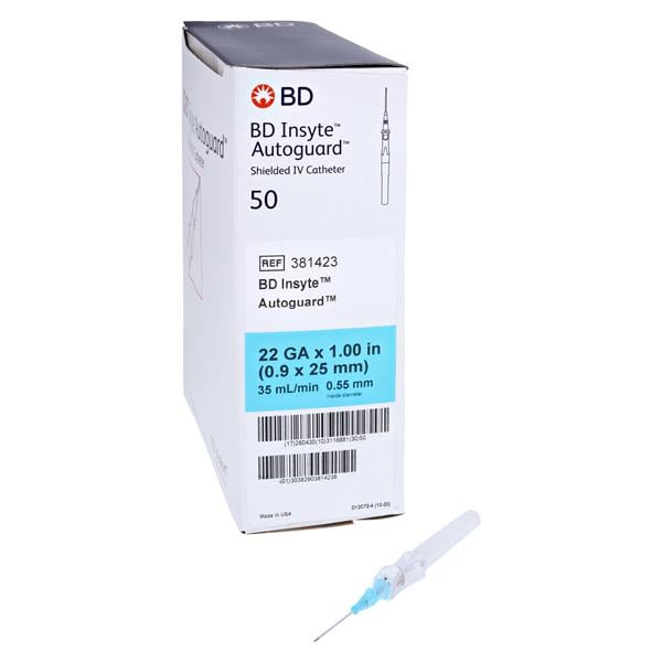 Insyte Autoguard IV Catheter 22 Gauge 1" Notched Needle Vialon bi...