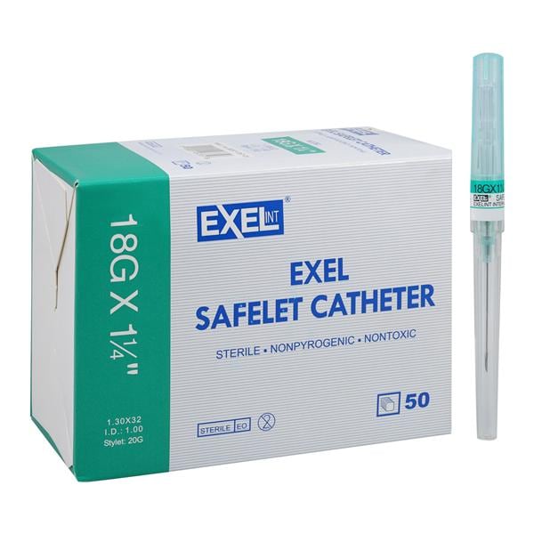 Safelet IV Catheter 18 Gauge 1-1/4" 18x1-1/4" Fluorinated Ethylen...