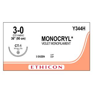 Monocryl Suture 3-0 36" Poliglecaprone 25 Monofilament CT-1 Violet 36/Bx