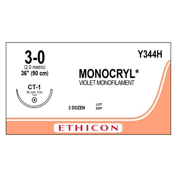 Monocryl Suture 3-0 36" Poliglecaprone 25 Monofilament CT-1 Violet 36/Bx