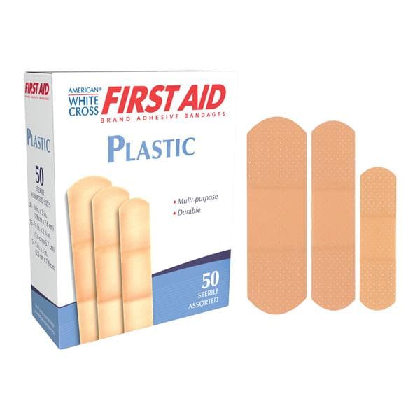 American White Cross First Aid Adhesive Bandage Plastic Asst Sz Tn Strl 50/BX