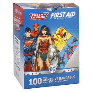 American White Cross Adhesive Bandage Plastic 3/4x3" Superman/Won...