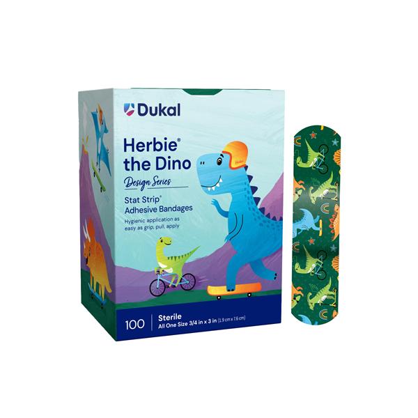 Adhesive Bandage Plastic 3/4x3" Herbie the Dinosaur 100/Box, 12 B...