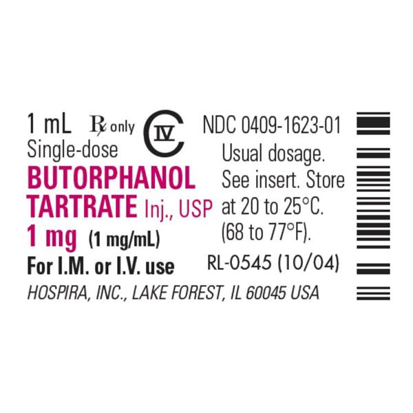 Butorphanol Tartrate Injection 1mg/mL SDV 1mL 10/Package