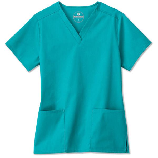 Fundamentals Scrub Top Adult Womens Teal Polyester / Cotton Missy...