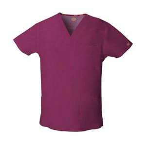 Dickies Scrub Top Mens Wine Cotton / Polyester V-Neck 29 in 4 Poc...