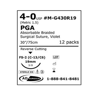 Unify Suture Polyglycolic Acid Braid 4-0 Medium 30" Absorbable CT...