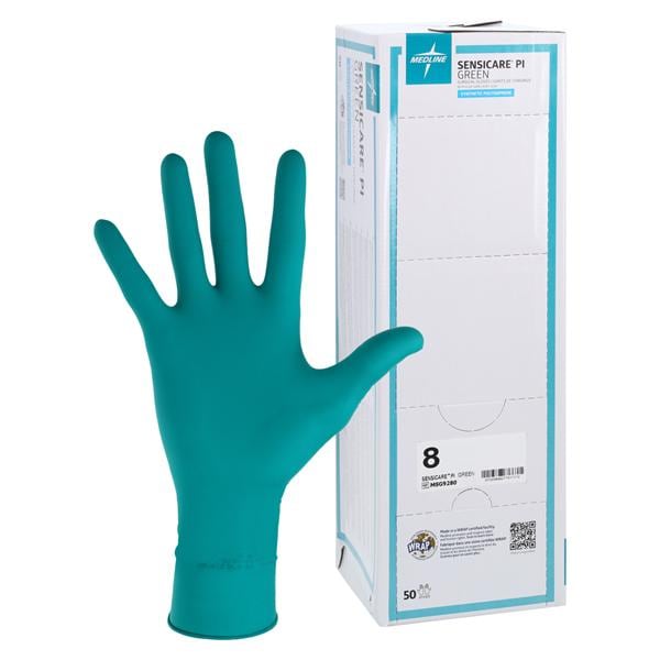 SensiCare PI Polyisoprene Surgical Gloves 8 Green, 4 BX/CA