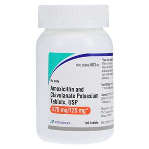Amoxicillin/Clavulanate Potassium Tablets 875mg/125mg Bottle 100/...