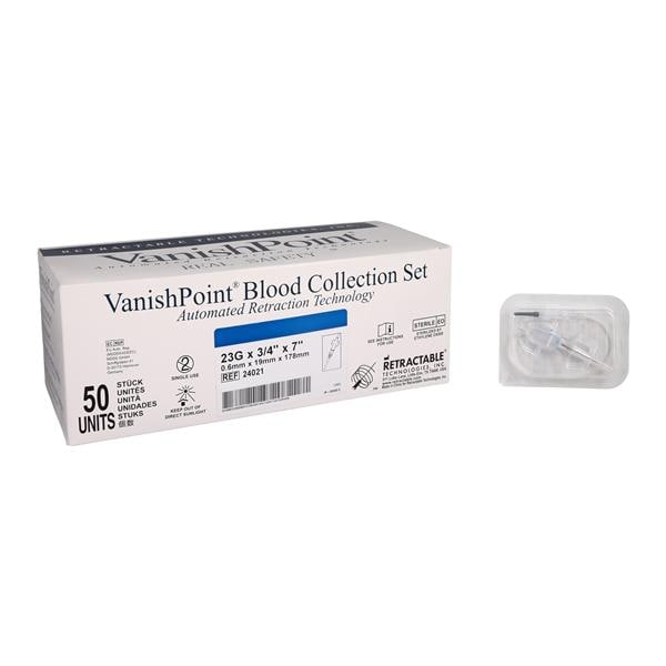 VanishPoint Blood Collection Set 23gx3/4" Deep Blue Safety 7" Tubing 50/Bx