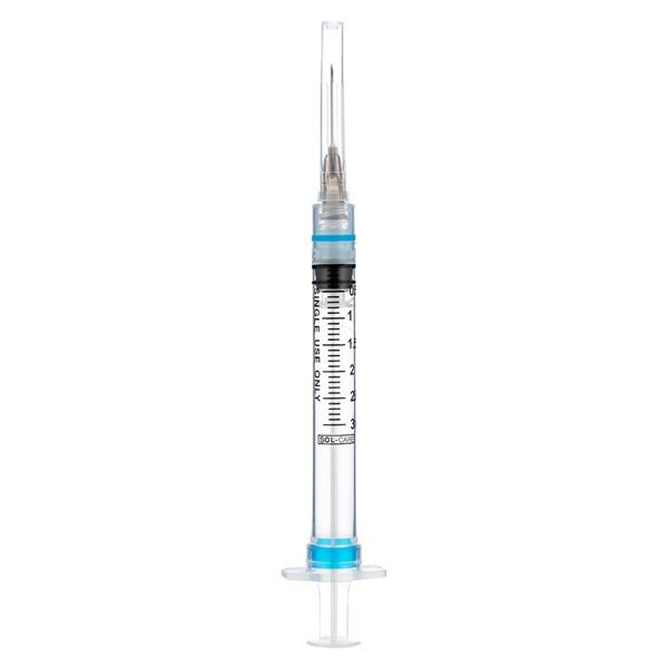 Sol-Care Hypodermic Syringe/Needle 22gx1" 3mL Luer Lock Sfty No Dead Spc 800/Ca
