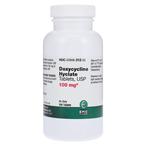 Doxycycline Hyclate Tablets 100mg Bottle 500/Bottle Each