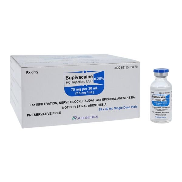 Bupivacaine HCl Injection 0.25% Preservative Free SDV 30mL 25/Pac...