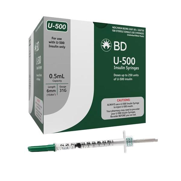 Ultra-Fine Insulin Syringe 31gx6mm _ _ Low Dead Space 500/Ca
