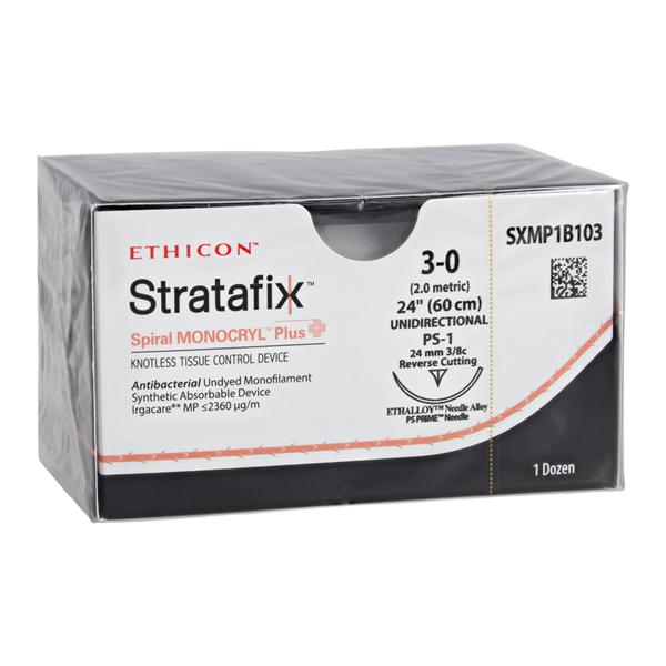 Stratafix Spiral Monocryl Plus Suture 3-0 24" Trclsn, Plglcprn PS1 Undyd 12/Bx
