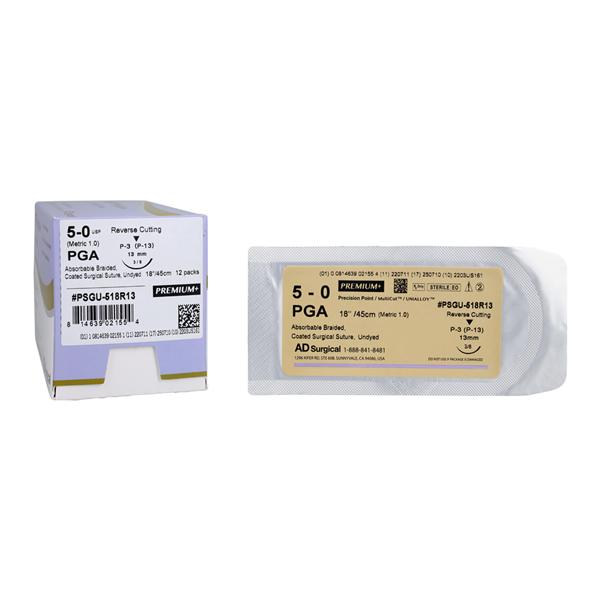 Premium Suture 5-0 18" PGA Braid P-13 Undyed 12/Bx