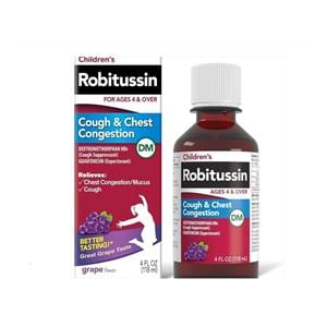 Robitussin DM Children Cough/Congestion Liquid 10/100mg Grape 4oz...