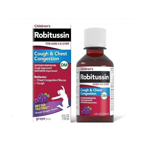 Robitussin DM Children Cough/Congestion Liquid 10/100mg Grape 4oz...