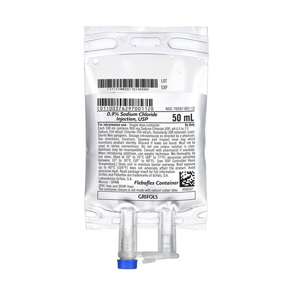 Grifols, S.A. IV Injection Solution 0.9% Sodium Chloride 50mL Bag...