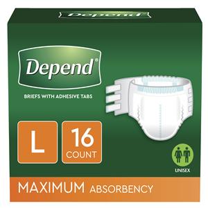Depend Incontinence Brief Unisex 35-49" Maximum White 16/Pk