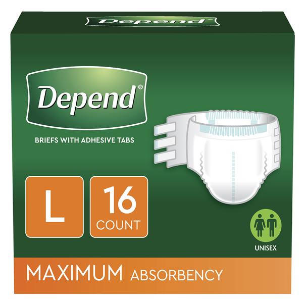 Depend Incontinence Brief Unisex 35-49" Maximum White 16/Pk