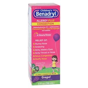 Benadryl Children Allergy Liquid 12.5/5mg Grape 4oz/Bottle, 36 BT...