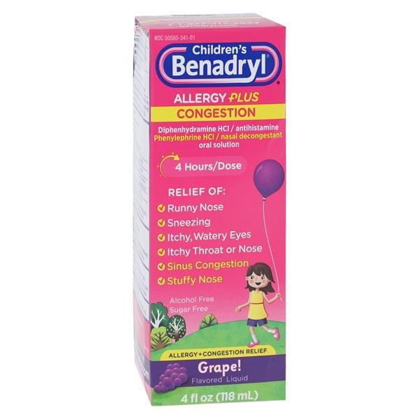 Benadryl Children Allergy Liquid 12.5/5mg Grape 4oz/Bottle, 36 BT...