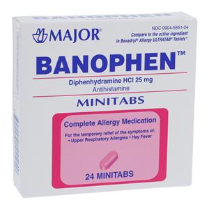 Banophen Antihistamine Oral MiniTabs 25mg 24/Box, 24 BX/CA